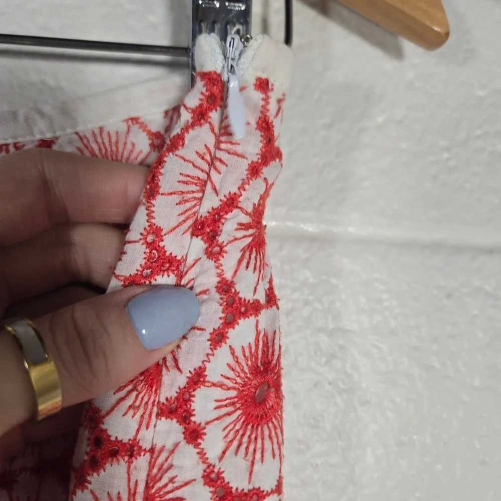Vtg‎ Willi Smith Skirt Set 8 Red White Eyelet Embroidered Cotton Hippie Garden